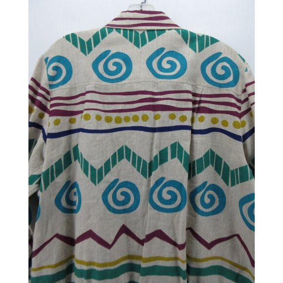 VINTAGE IB Diffusion Top 10 Linen Shirt Art Aztec Southwestern 90s * - Picture 8 of 13